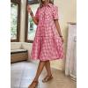 imagechouyatou Womens Plaid Short Sleeve Button Down Shirt Dress Retro Gingham Button Up Tunic Midi Long DressRed