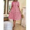 imagechouyatou Womens Plaid Short Sleeve Button Down Shirt Dress Retro Gingham Button Up Tunic Midi Long DressRed