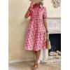 imagechouyatou Womens Plaid Short Sleeve Button Down Shirt Dress Retro Gingham Button Up Tunic Midi Long DressRed