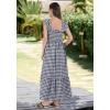 imagechouyatou Womens Retro Plaid Smocked Dress Spaghetti Strap Flounce Long DressBlack