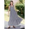 imagechouyatou Womens Retro Plaid Smocked Dress Spaghetti Strap Flounce Long DressBlack