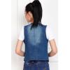 imagechouyatou Womens Stretchy VNeck Button Up Unlined Denim Waistcoat Vest XSmall Blue