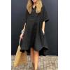 imagechouyatou Womens Summer Casual Linen Beach Tunic Dress Loose High Low Midi Long Polo T Shirt DressBlack