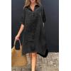 imagechouyatou Womens Summer Casual Linen Beach Tunic Dress Loose High Low Midi Long Polo T Shirt DressBlack