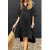imagechouyatou Womens Summer Casual Linen Beach Tunic Dress Loose High Low Midi Long Polo T Shirt DressBlack