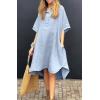 imagechouyatou Womens Summer Casual Linen Beach Tunic Dress Loose High Low Midi Long Polo T Shirt DressBlue