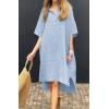 imagechouyatou Womens Summer Casual Linen Beach Tunic Dress Loose High Low Midi Long Polo T Shirt DressBlue