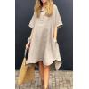 imagechouyatou Womens Summer Casual Linen Beach Tunic Dress Loose High Low Midi Long Polo T Shirt DressKhaki