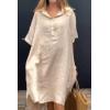 imagechouyatou Womens Summer Casual Linen Beach Tunic Dress Loose High Low Midi Long Polo T Shirt DressKhaki