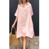 imagechouyatou Womens Summer Casual Linen Beach Tunic Dress Loose High Low Midi Long Polo T Shirt DressPink