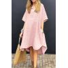 imagechouyatou Womens Summer Casual Linen Beach Tunic Dress Loose High Low Midi Long Polo T Shirt DressPink
