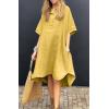 imagechouyatou Womens Summer Casual Linen Beach Tunic Dress Loose High Low Midi Long Polo T Shirt DressYellow