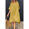 imagechouyatou Womens Summer Casual Linen Beach Tunic Dress Loose High Low Midi Long Polo T Shirt DressYellow