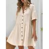 imagechouyatou Womens Summer Linen Button Front Shirt Dresses Casual Babydoll Cute Cotton Lapel Midi DressBeige