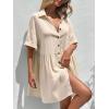 imagechouyatou Womens Summer Linen Button Front Shirt Dresses Casual Babydoll Cute Cotton Lapel Midi DressBeige