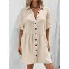 imagechouyatou Womens Summer Linen Button Front Shirt Dresses Casual Babydoll Cute Cotton Lapel Midi DressBeige