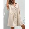 imagechouyatou Womens Summer Linen Button Front Shirt Dresses Casual Babydoll Cute Cotton Lapel Midi DressBeige