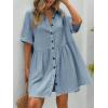 imagechouyatou Womens Summer Linen Button Front Shirt Dresses Casual Babydoll Cute Cotton Lapel Midi DressBlue