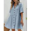 imagechouyatou Womens Summer Linen Button Front Shirt Dresses Casual Babydoll Cute Cotton Lapel Midi DressBlue