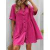 imagechouyatou Womens Summer Linen Button Front Shirt Dresses Casual Babydoll Cute Cotton Lapel Midi DressFuchsia