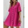 imagechouyatou Womens Summer Linen Button Front Shirt Dresses Casual Babydoll Cute Cotton Lapel Midi DressFuchsia