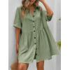 imagechouyatou Womens Summer Linen Button Front Shirt Dresses Casual Babydoll Cute Cotton Lapel Midi DressGreen