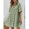 imagechouyatou Womens Summer Linen Button Front Shirt Dresses Casual Babydoll Cute Cotton Lapel Midi DressGreen