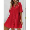 imagechouyatou Womens Summer Linen Button Front Shirt Dresses Casual Babydoll Cute Cotton Lapel Midi DressRed