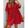 imagechouyatou Womens Summer Linen Button Front Shirt Dresses Casual Babydoll Cute Cotton Lapel Midi DressRed