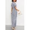 imagechouyatou Womens Summer Short Sleeve Striped Shirt Dress Beach Maxi Long Belted Casual Button Down DressDark Blue