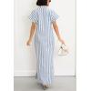 imagechouyatou Womens Summer Short Sleeve Striped Shirt Dress Beach Maxi Long Belted Casual Button Down DressLight Blue