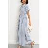 imagechouyatou Womens Summer Short Sleeve Striped Shirt Dress Beach Maxi Long Belted Casual Button Down DressLight Blue