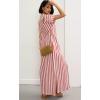 imagechouyatou Womens Summer Short Sleeve Striped Shirt Dress Beach Maxi Long Belted Casual Button Down DressRed