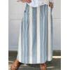 imagechouyatou Womens Vertical Striped High Waist Maxi Skirt Vintage Floral Cotton Linen Long Skirt with PocketsBlue