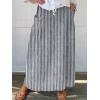 imagechouyatou Womens Vertical Striped High Waist Maxi Skirt Vintage Floral Cotton Linen Long Skirt with PocketsGray