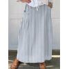 imagechouyatou Womens Vertical Striped High Waist Maxi Skirt Vintage Floral Cotton Linen Long Skirt with PocketsNavy