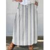 imagechouyatou Womens Vertical Striped High Waist Maxi Skirt Vintage Floral Cotton Linen Long Skirt with PocketsPin Striped