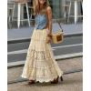 imagechouyatou Womens Western Floral Lace Crochet Knit Maxi Boho Skirt ALine Eyelet Hippie Flowy Long SkirtBeige