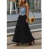 imagechouyatou Womens Western Floral Lace Crochet Knit Maxi Boho Skirt ALine Eyelet Hippie Flowy Long SkirtBlack