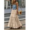 imagechouyatou Womens Western Floral Lace Crochet Knit Maxi Boho Skirt ALine Eyelet Hippie Flowy Long SkirtLight Khaki