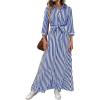 imagechouyatou Womens Casual 34 Sleeve Striped Shirt Dress Button Down Swing Flowy Maxi Beach Dress with BeltBlue