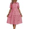 imagechouyatou Womens Plaid Short Sleeve Button Down Shirt Dress Retro Gingham Button Up Tunic Midi Long DressRed