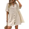 imagechouyatou Womens Summer Linen Button Front Shirt Dresses Casual Babydoll Cute Cotton Lapel Midi DressBeige