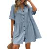imagechouyatou Womens Summer Linen Button Front Shirt Dresses Casual Babydoll Cute Cotton Lapel Midi DressBlue