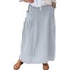 imagechouyatou Womens Vertical Striped High Waist Maxi Skirt Vintage Floral Cotton Linen Long Skirt with PocketsNavy