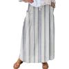 imagechouyatou Womens Vertical Striped High Waist Maxi Skirt Vintage Floral Cotton Linen Long Skirt with PocketsPin Striped