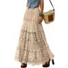imagechouyatou Womens Western Floral Lace Crochet Knit Maxi Boho Skirt ALine Eyelet Hippie Flowy Long SkirtLight Khaki