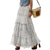 imagechouyatou Womens Western Floral Lace Crochet Knit Maxi Boho Skirt ALine Eyelet Hippie Flowy Long SkirtWhite