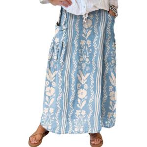 imagechouyatou Womens Vertical Striped High Waist Maxi Skirt Vintage Floral Cotton Linen Long Skirt with PocketsFlower