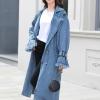 imagechouyatou Women Double Breasted Notch lapel Button Down Midi Long Denim Jean Jacket Trench Coat with BeltBlue